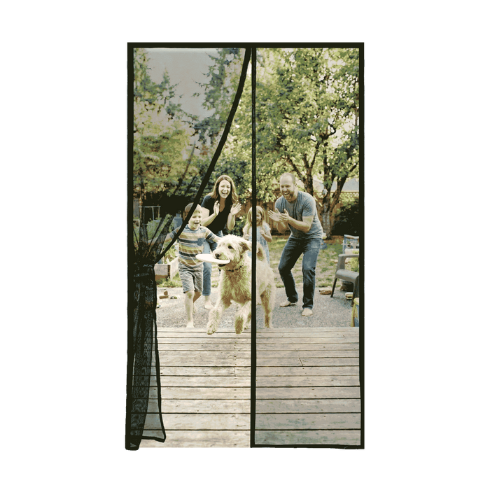 Flux Phenom black magnetic mesh screen installed in a doorway