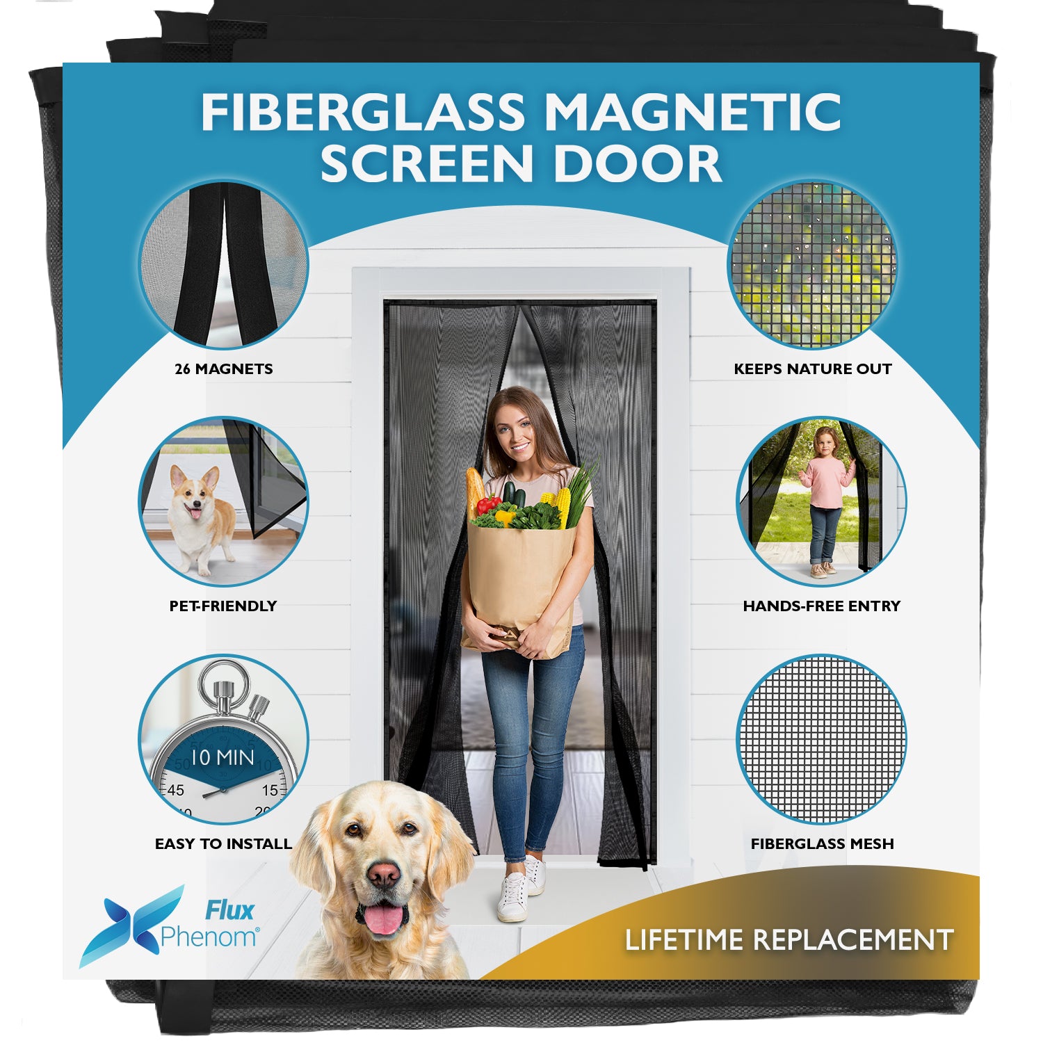 Flux Phenom Magnetic Screen Door (Pack Of 3) Self-Closing, Pet